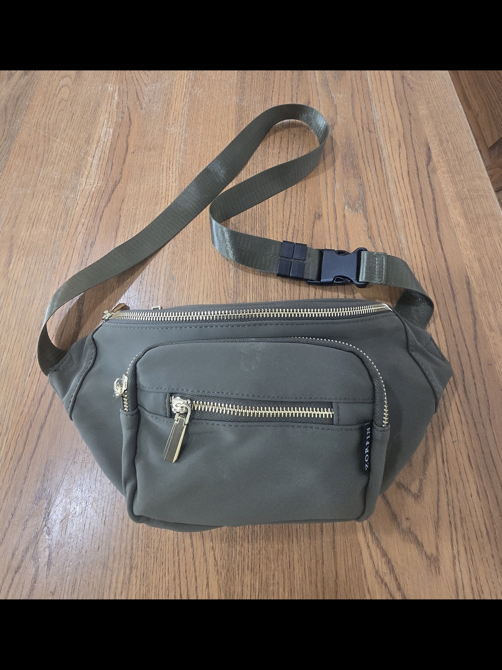 Zorfin Olive Green Nylon Fanny Pack w/ Gold Zippers